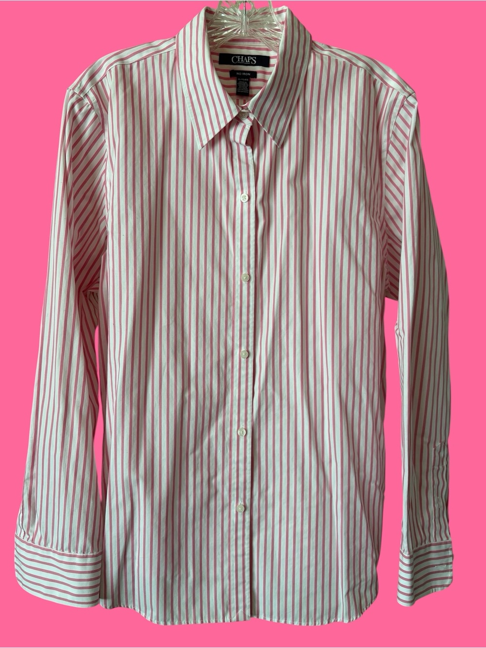 Chaps Women’s White Dress Shirt with Pink Stripes